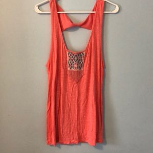 Coral boho beaded tank
